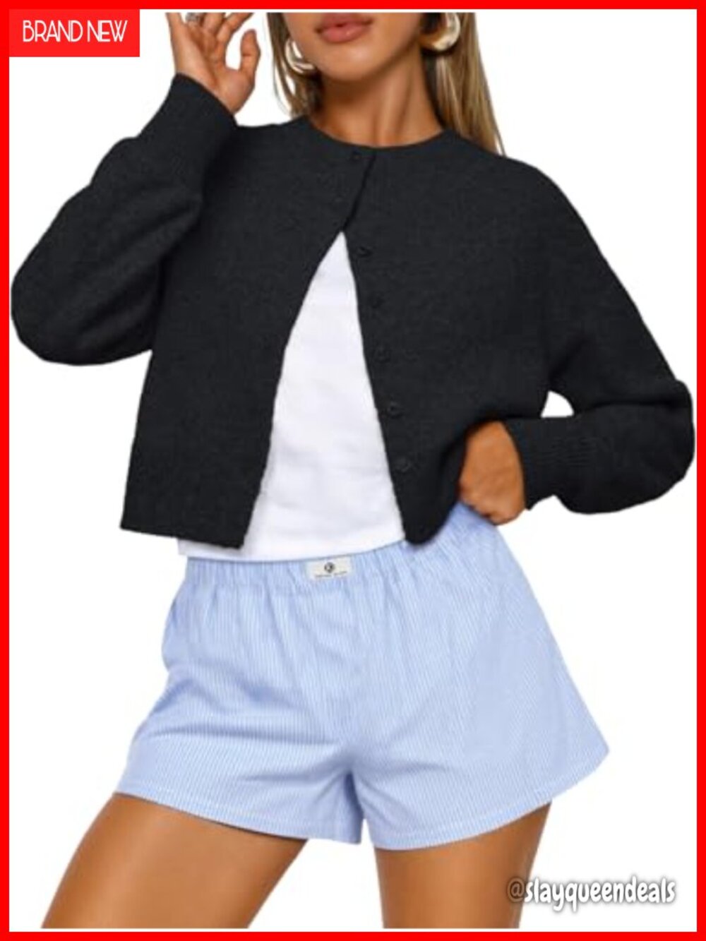 Cropped Cardigan Sweater Women's Lightweight Knit Button Front Y2K Style